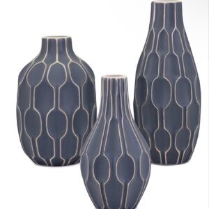 Ceramic Blue Patterned Accent Vases - Set of 3